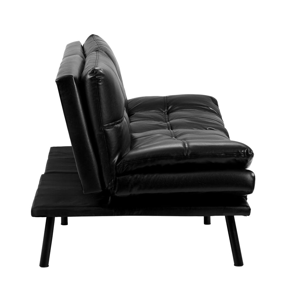 Oikiture Sofa FOS Sofa Bed Convertible Leather 3-Seater Black