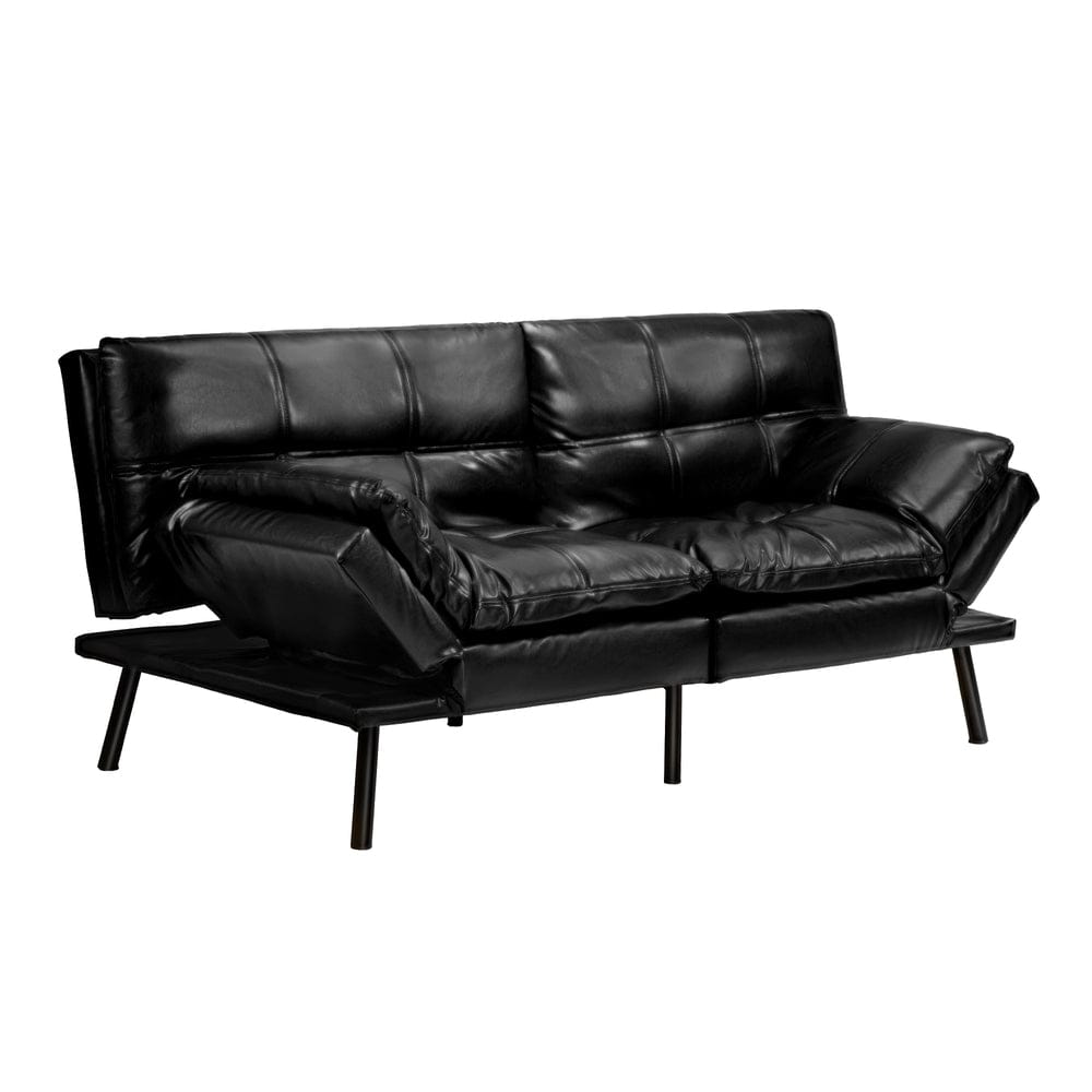 Oikiture Sofa FOS Sofa Bed Convertible Leather 3-Seater Black