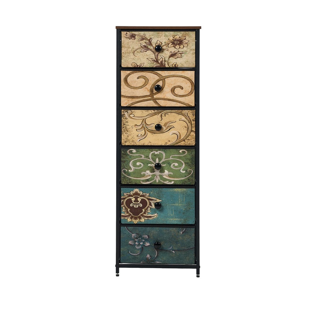 Oikiture Chest of Drawers GAR 6 Chest of Drawers Fabric Tallboy Retro Vintage