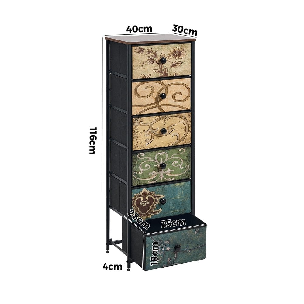 Oikiture Chest of Drawers GAR 6 Chest of Drawers Fabric Tallboy Retro Vintage
