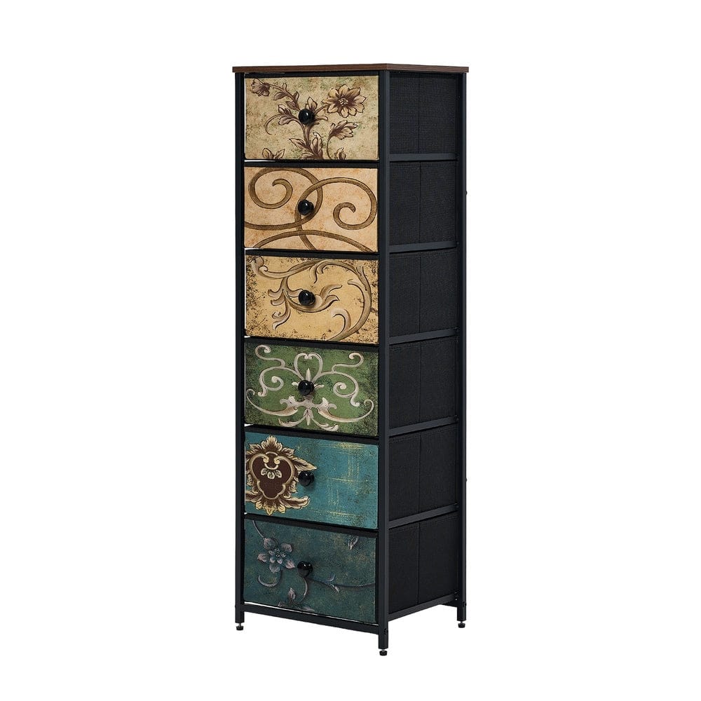 Oikiture Chest of Drawers GAR 6 Chest of Drawers Fabric Tallboy Retro Vintage