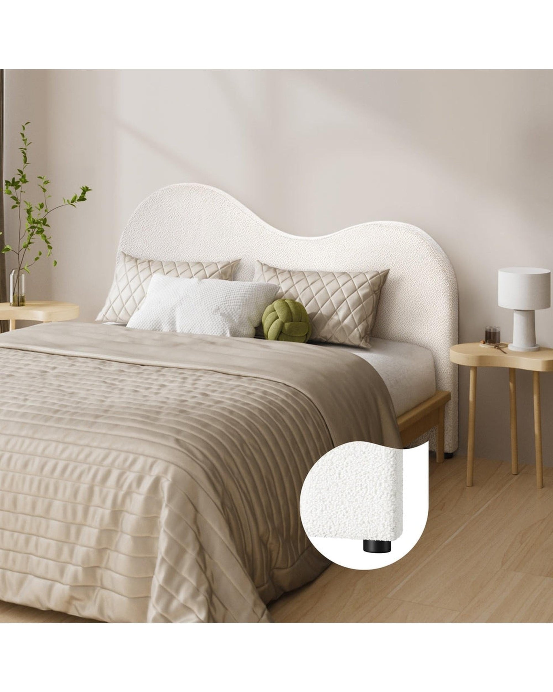 Oikiture Bedhead GIN Bed Head Double Size Headboard Boucle Fabric White