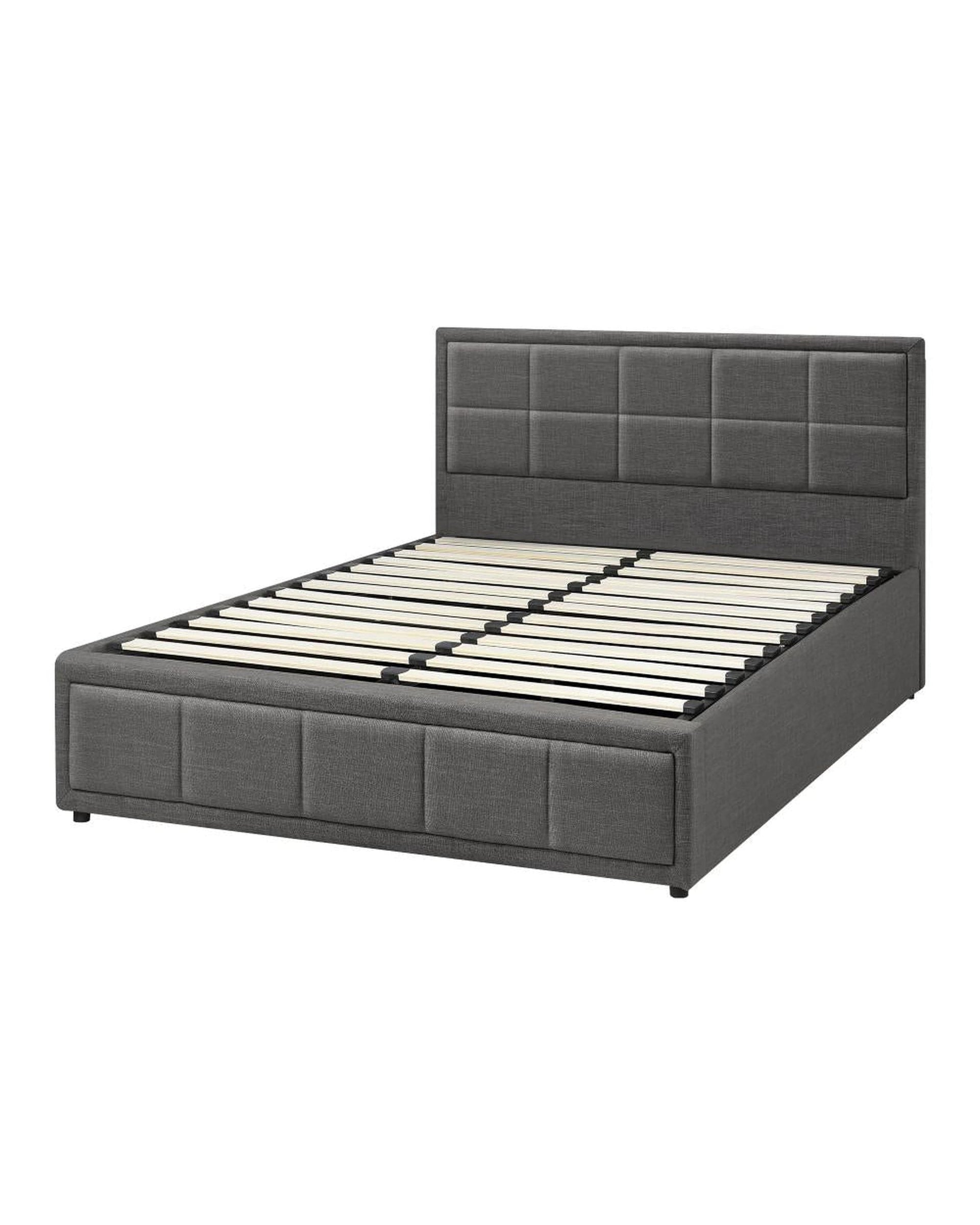 Oikiture Bedframe Glenlg Bed Frame Gas Lift Storage Base Fabric Grey