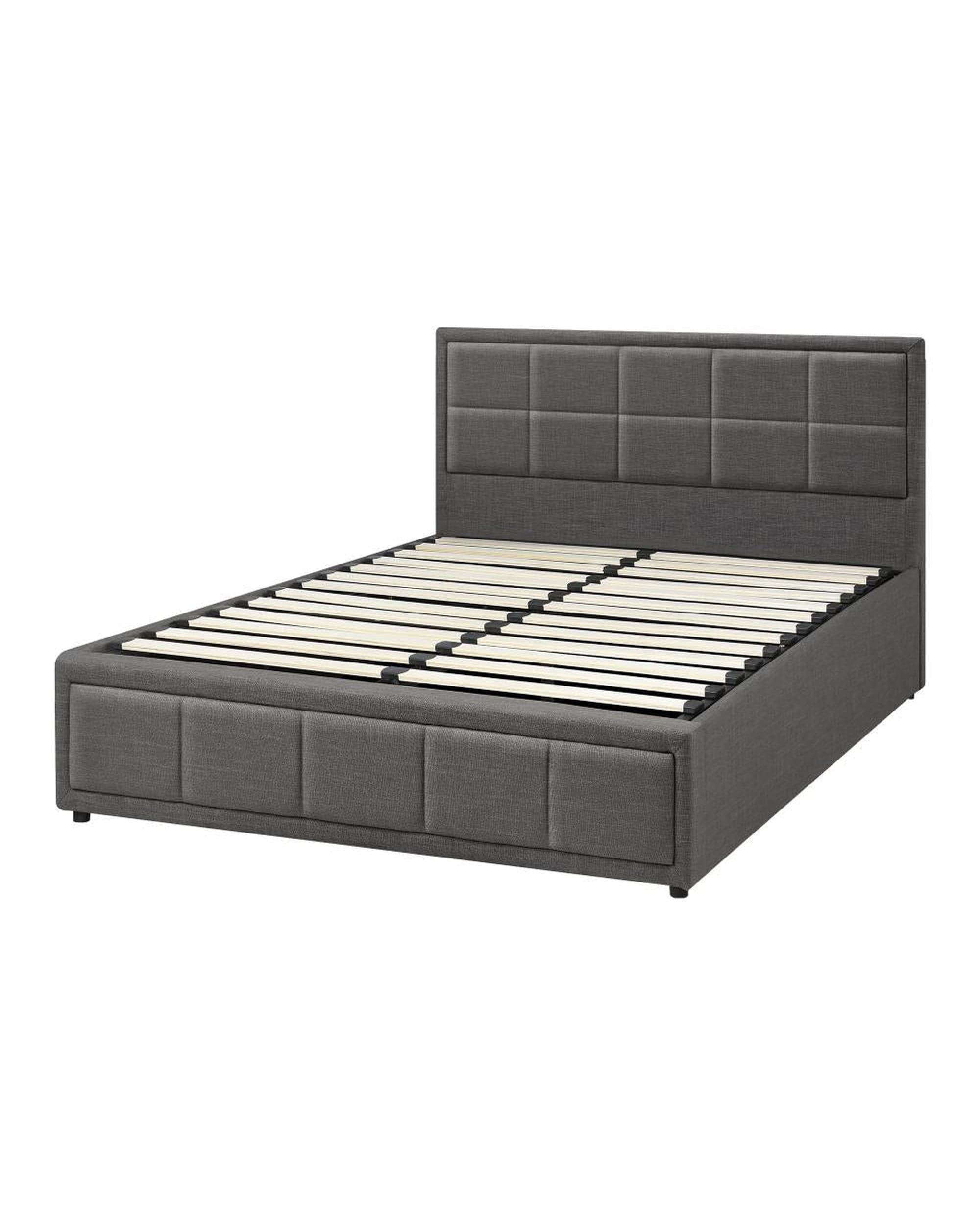 Oikiture Bedframe Glenlg Bed Frame Gas Lift Storage Base Fabric Grey