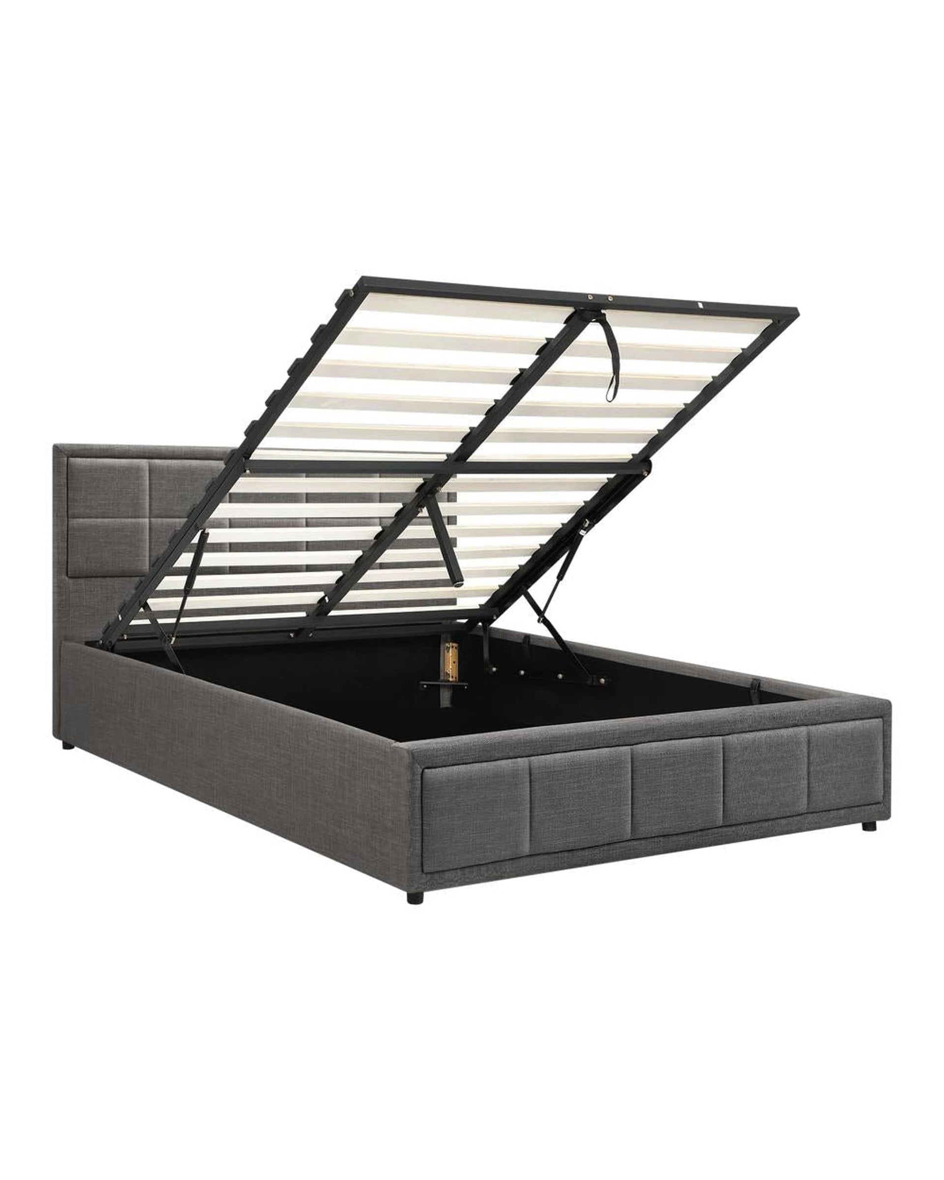 Oikiture Bedframe Glenlg Bed Frame Gas Lift Storage Base Fabric Grey