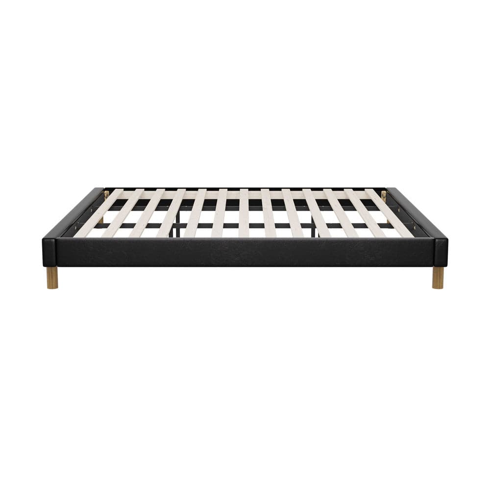 Oikiture Bedframe HAYNE Bed Frame Bed Base Black Leather
