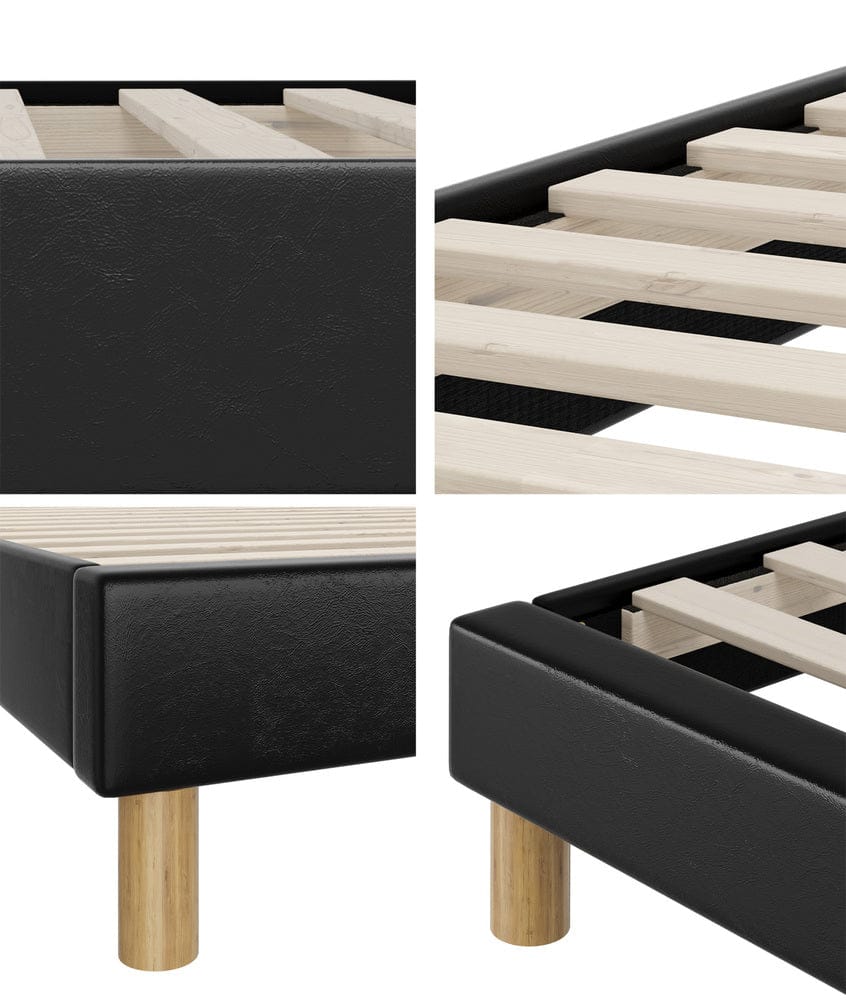 Oikiture Bedframe HAYNE Bed Frame Bed Base Black Leather