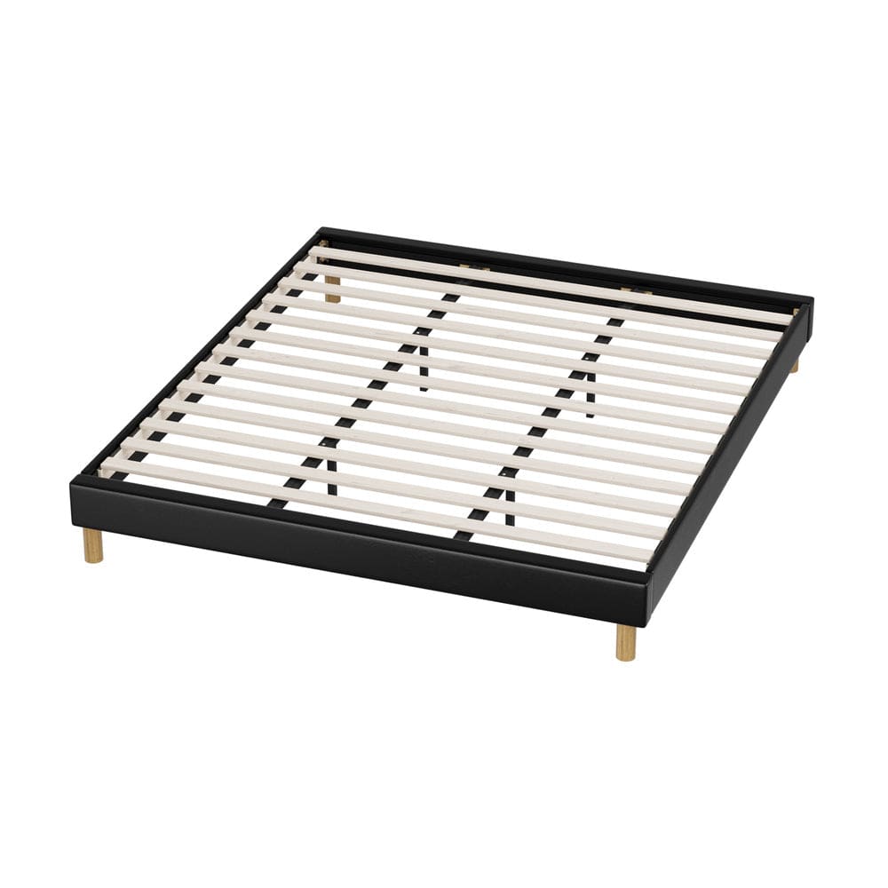 Oikiture Bedframe HAYNE Bed Frame Bed Base Black Leather