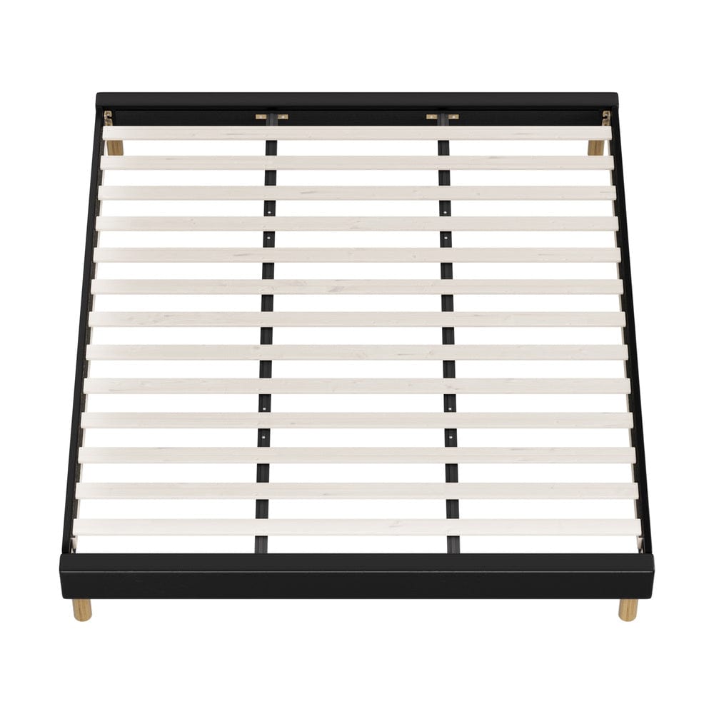 Oikiture Bedframe HAYNE Bed Frame Bed Base Black Leather