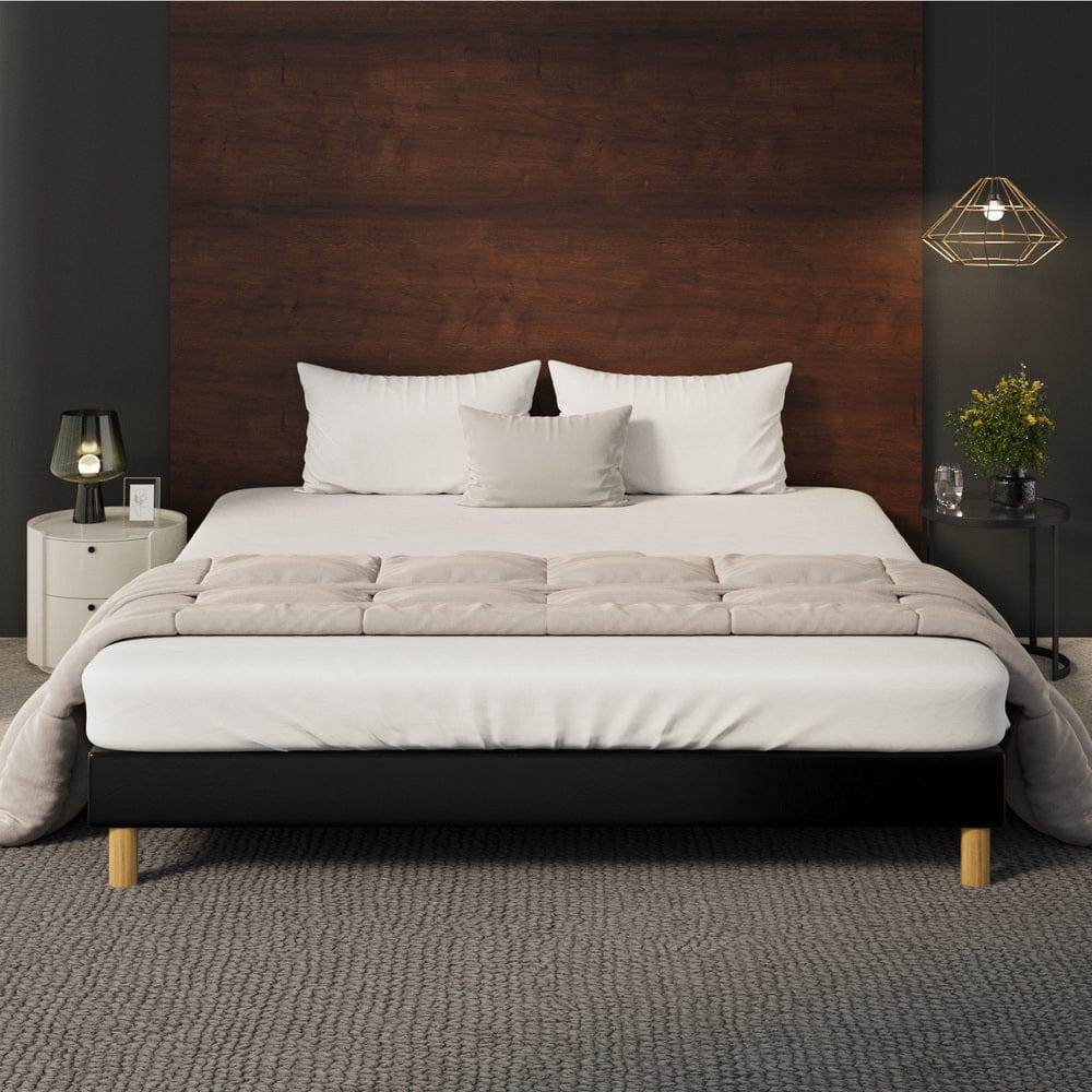 Oikiture Bedframe HAYNE Bed Frame Bed Base Black Leather