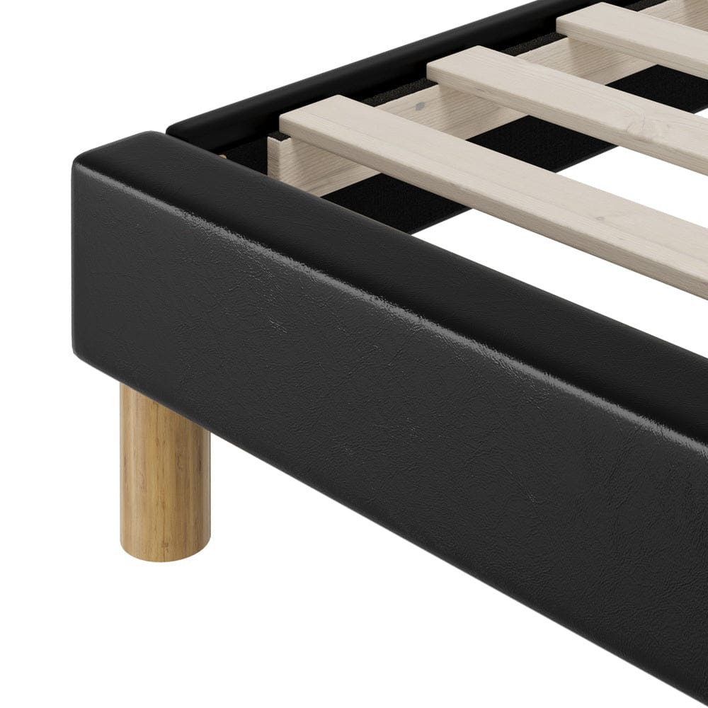 Oikiture Bedframe HAYNE Bed Frame Bed Base Black Leather