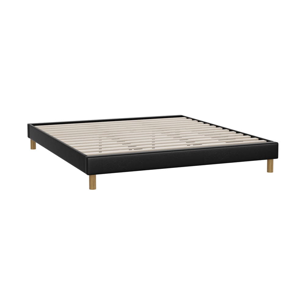 Oikiture Bedframe HAYNE Bed Frame Bed Base Black Leather