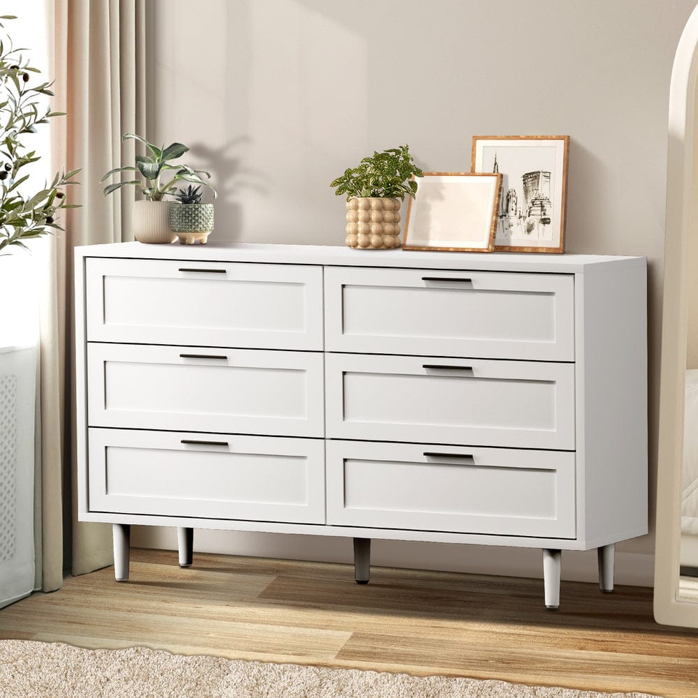 Oikiture Chest of Drawers HVÍTUR 6 Chest of Drawers Dresser Tallboy White