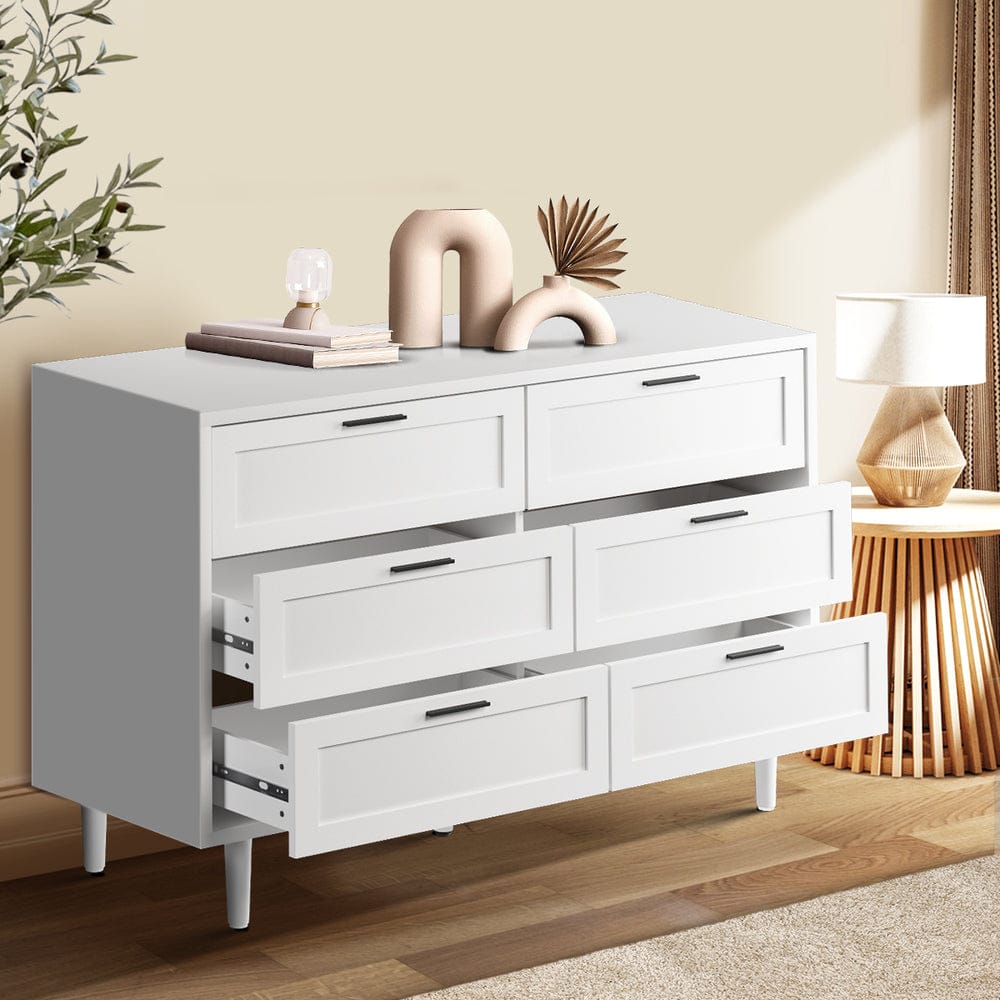 Oikiture Chest of Drawers HVÍTUR 6 Chest of Drawers Dresser Tallboy White