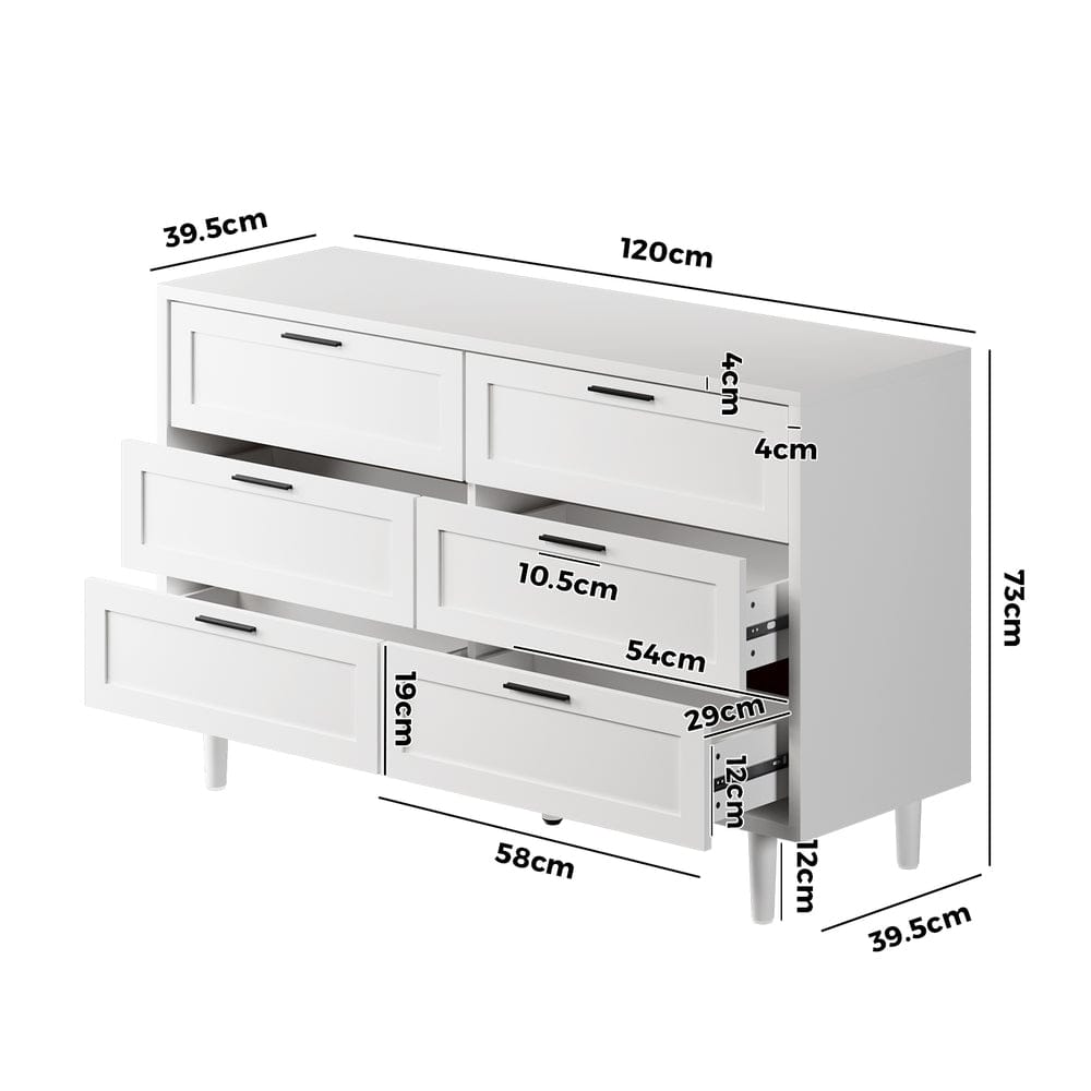 Oikiture Chest of Drawers HVÍTUR 6 Chest of Drawers Dresser Tallboy White
