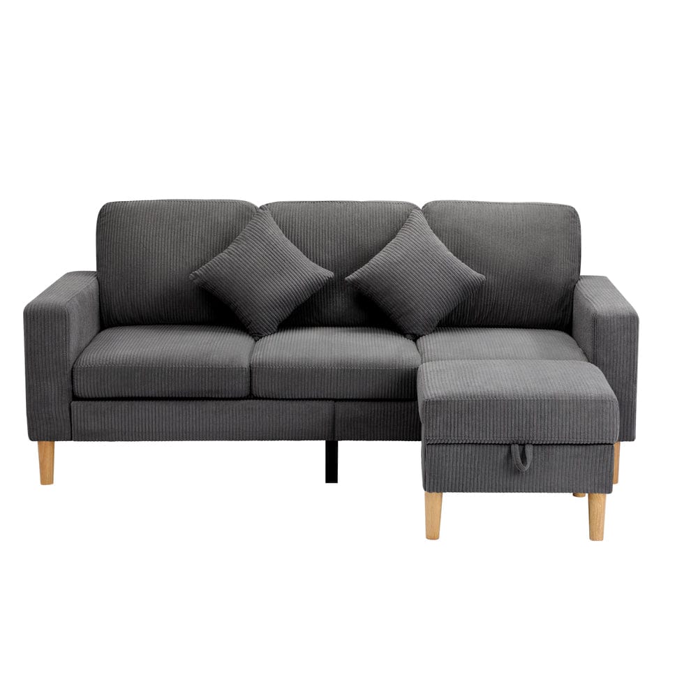Oikiture Sofa INDI 3 Seater Sofa with Ottoman Velvet Grey