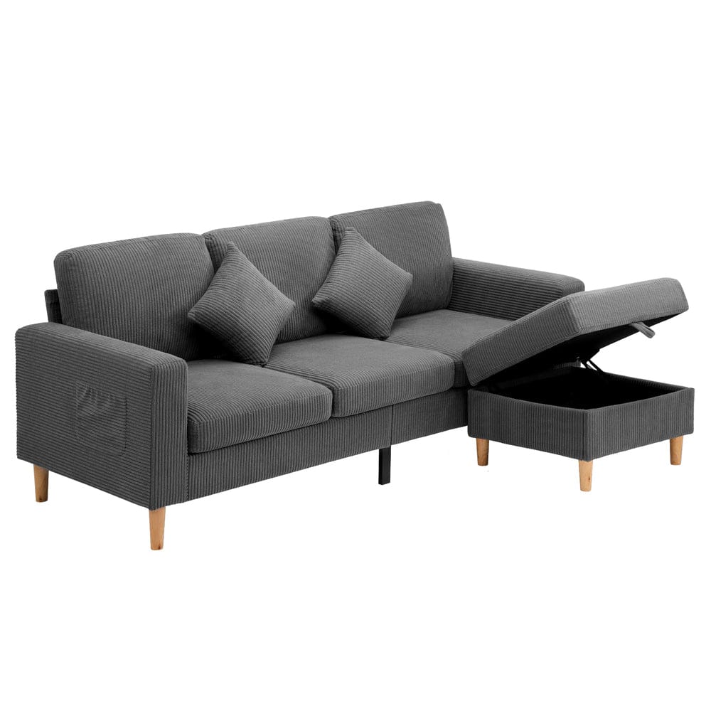 Oikiture Sofa INDI 3 Seater Sofa with Ottoman Velvet Grey