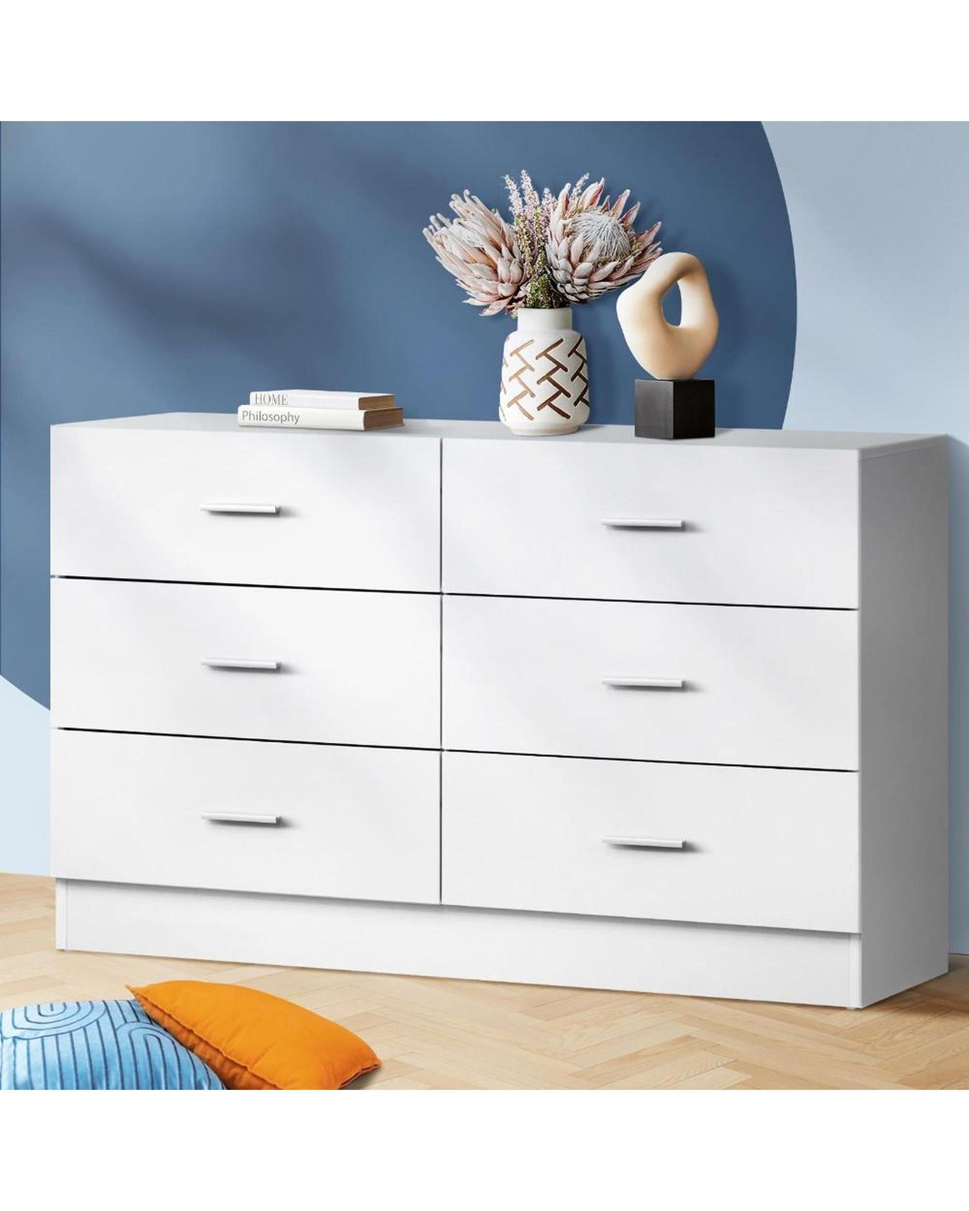 Oikiture Chest of Drawers ISABELLA 6 Chest of Drawers Tallboy Dresser Table Lowboy Storage Cabinet White
