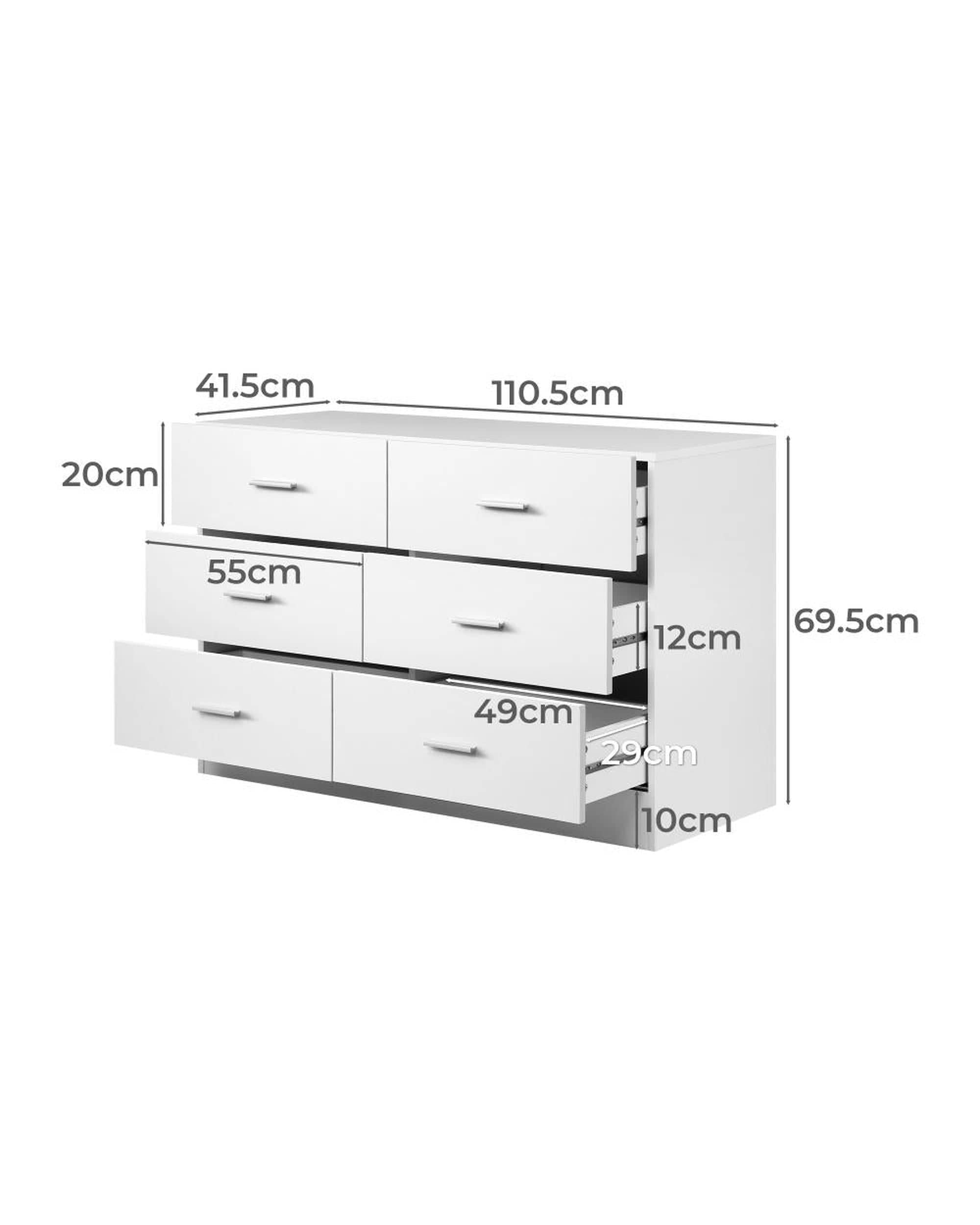 Oikiture Chest of Drawers ISABELLA 6 Chest of Drawers Tallboy Dresser Table Lowboy Storage Cabinet White