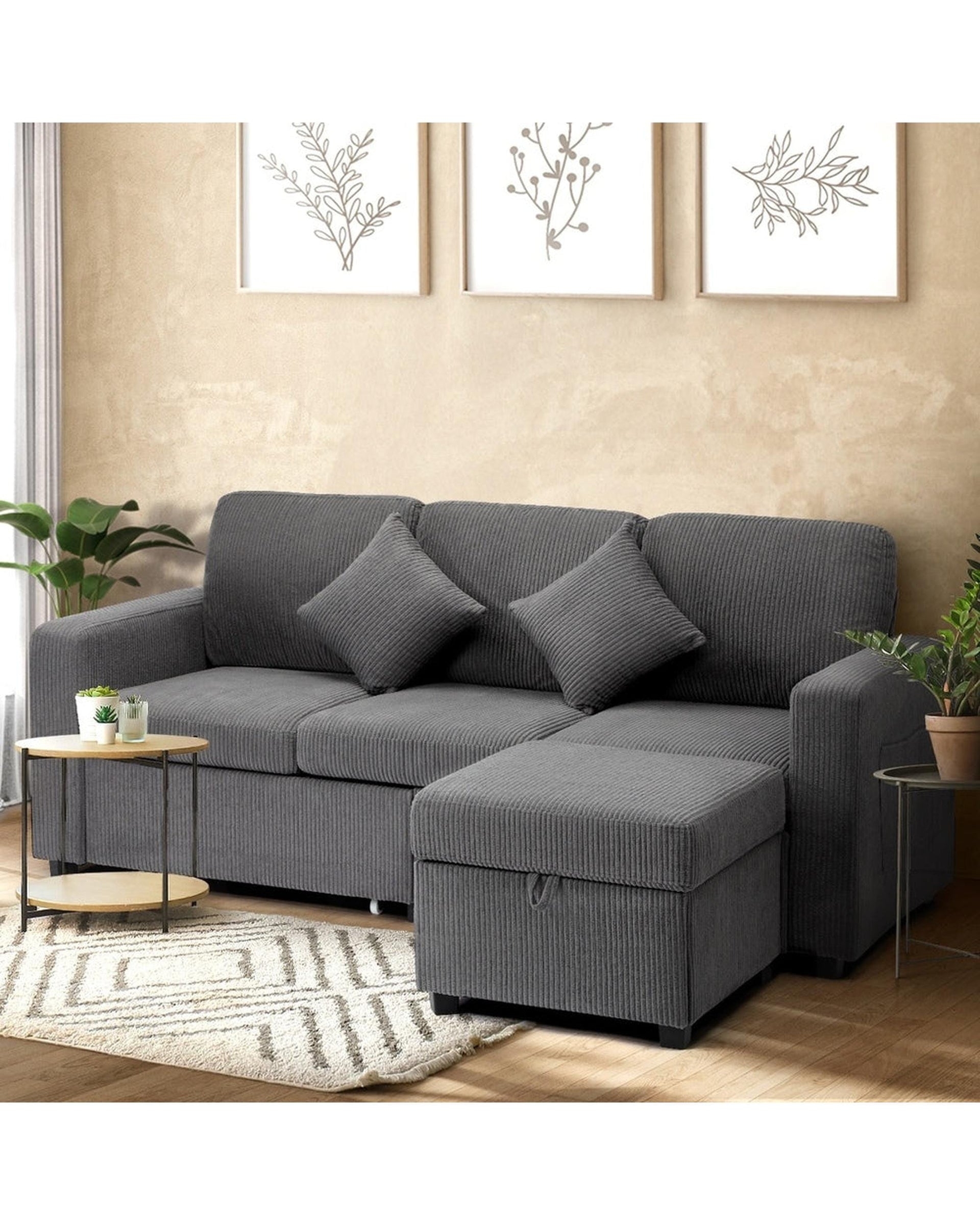 Oikiture Sofa ITALI 3 Seater Sofa Modular Couch Drawers Ottoman Velvet