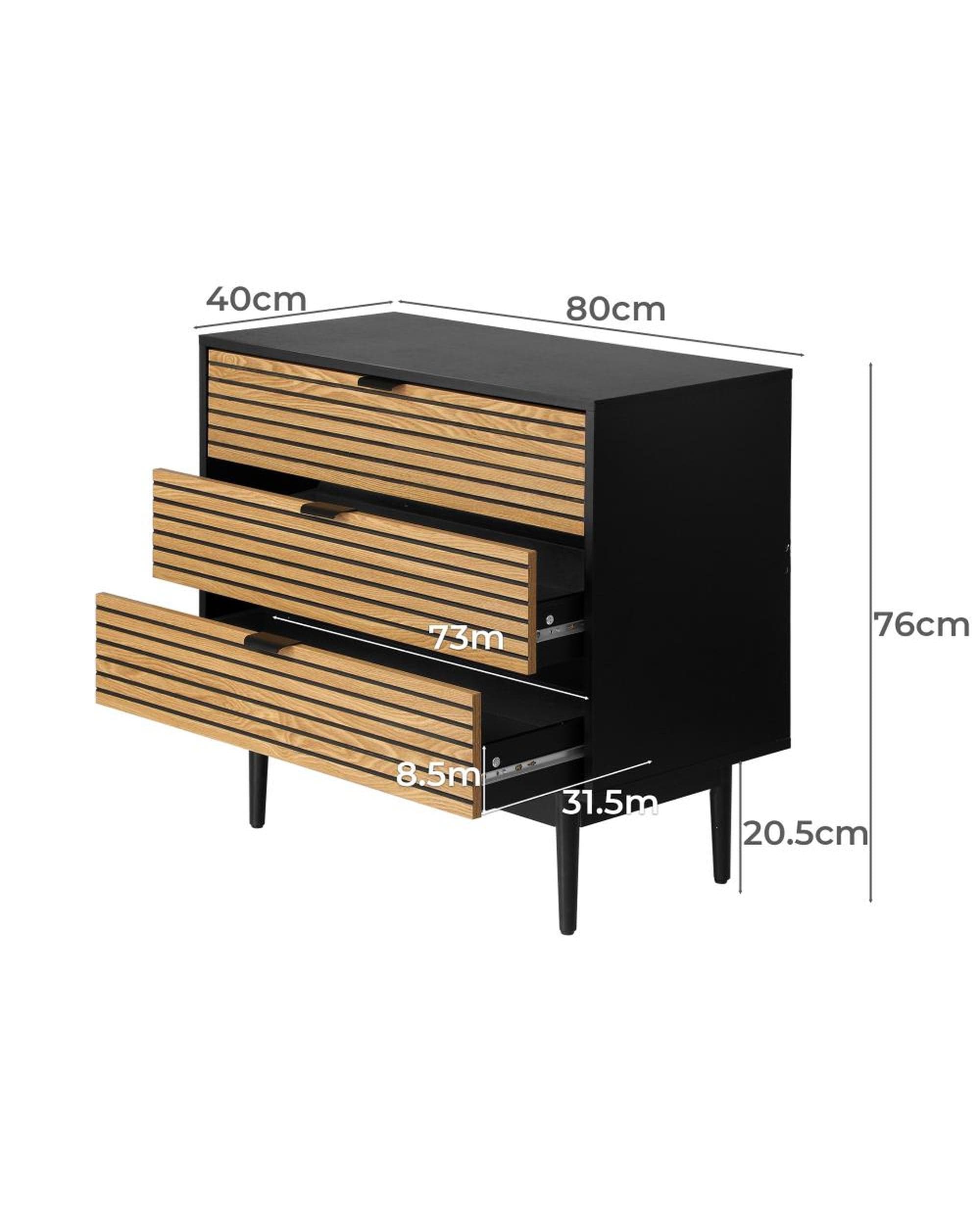 Oikiture Chest of Drawers JAY 3 Chest of Drawers Dresser Table Bedside Lowboy Storage Cabinet