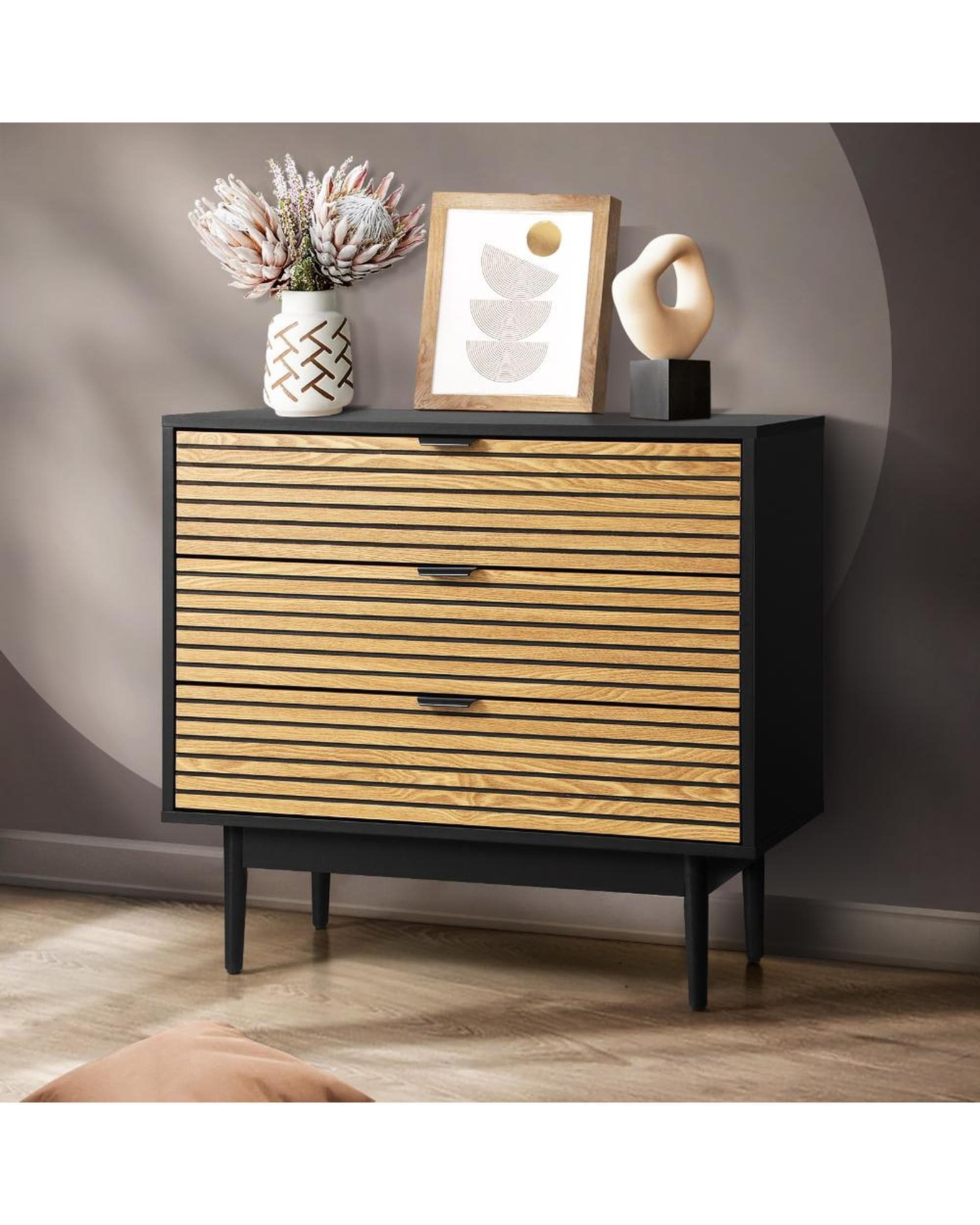 Oikiture Chest of Drawers JAY 3 Chest of Drawers Dresser Table Bedside Lowboy Storage Cabinet