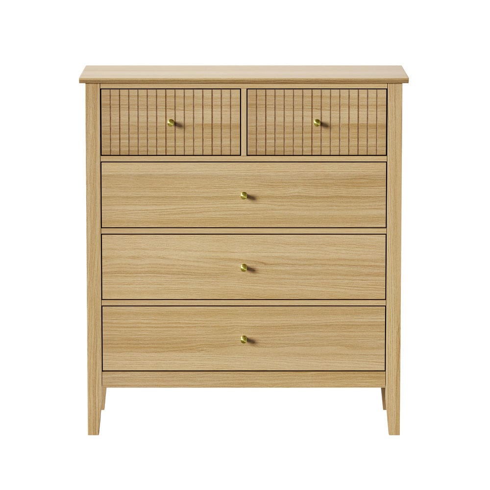 Oikiture Chest of Drawers JULIAN 5 Chest of Drawers Dresser Storage Cabinet Tallboy Natural