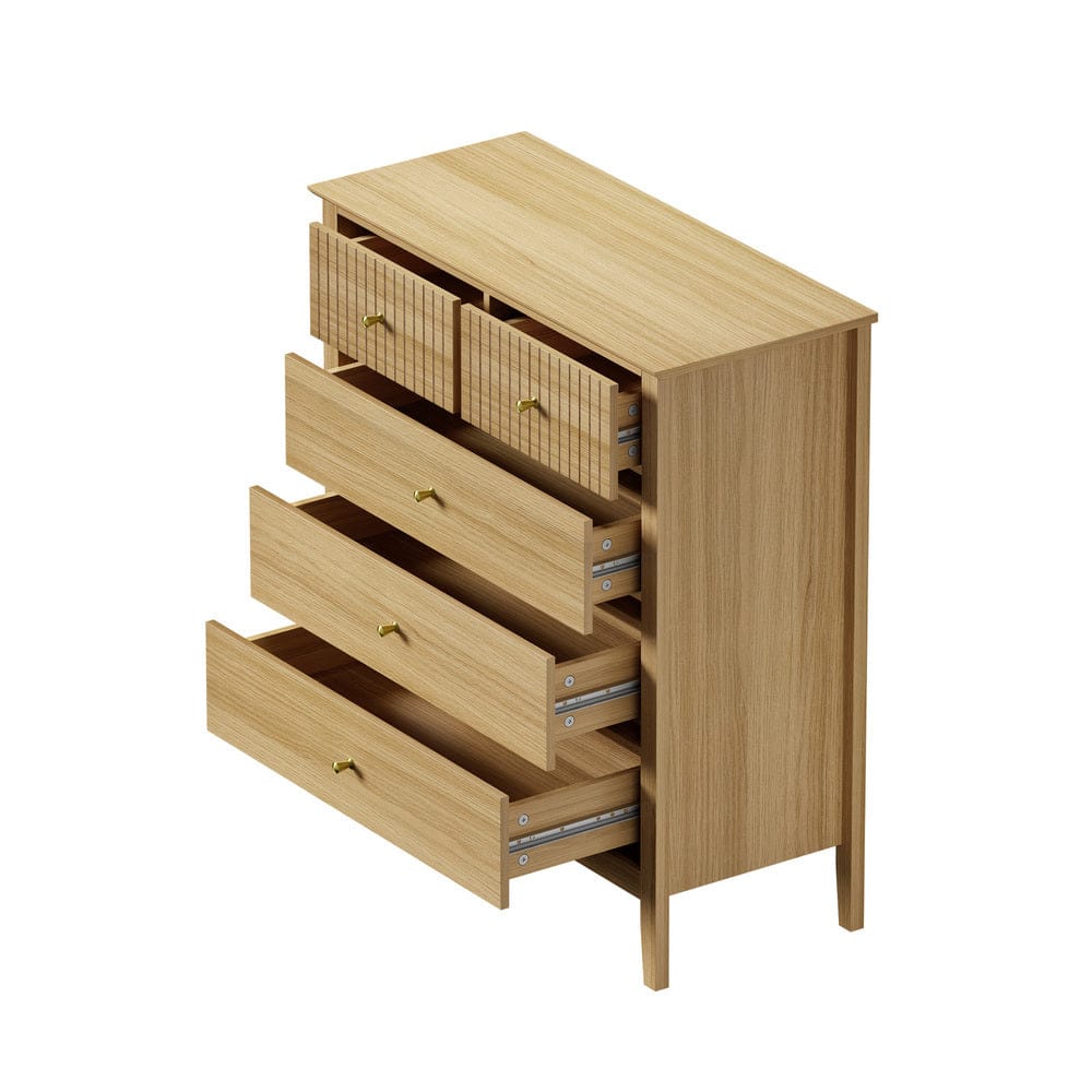 Oikiture Chest of Drawers JULIAN 5 Chest of Drawers Dresser Storage Cabinet Tallboy Natural