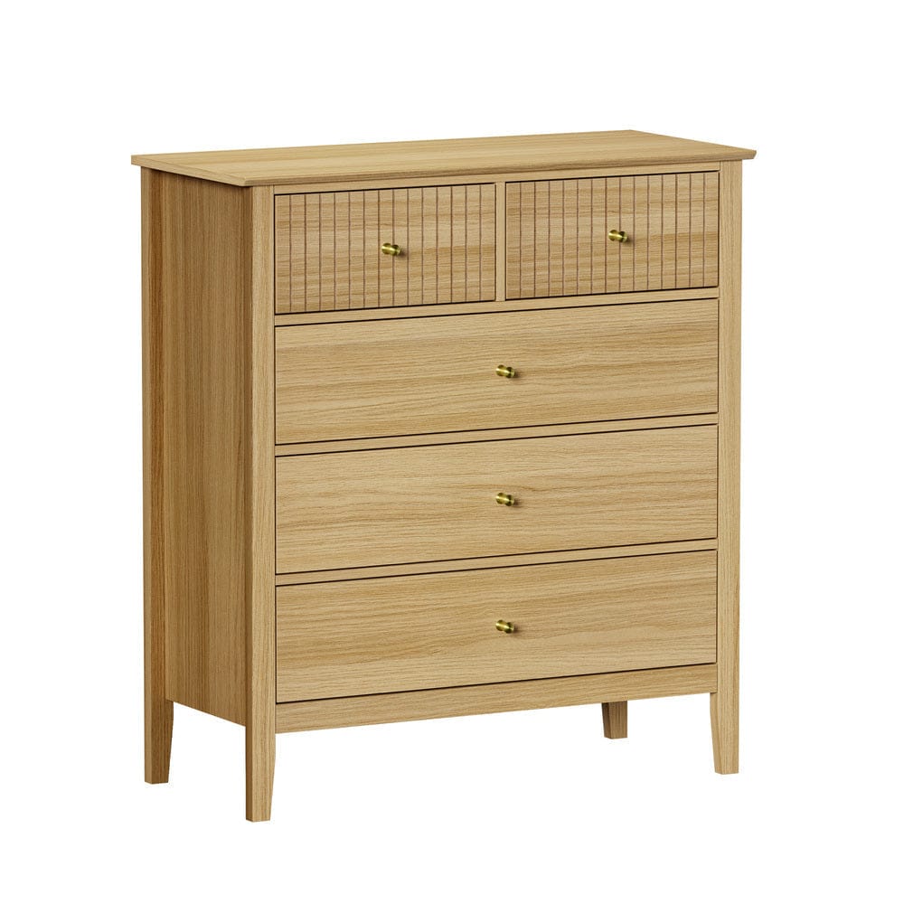Oikiture Chest of Drawers JULIAN 5 Chest of Drawers Dresser Storage Cabinet Tallboy Natural