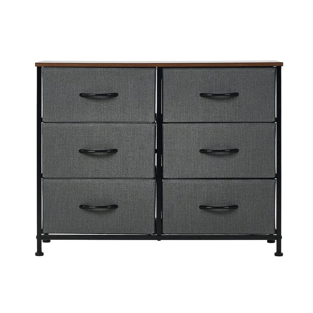 Oikiture Chest of Drawers KAN 6 Chest of Drawers Fabric Grey Wooden Tabletop