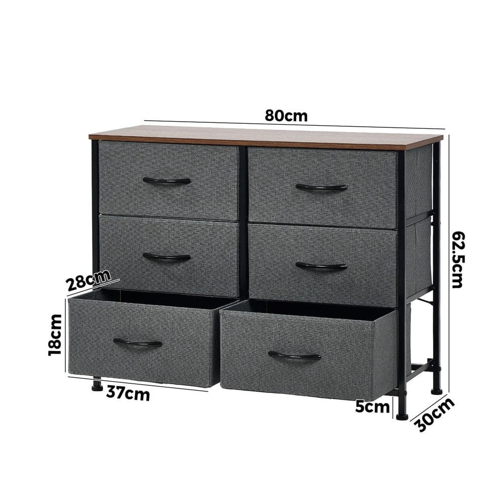 Oikiture Chest of Drawers KAN 6 Chest of Drawers Fabric Grey Wooden Tabletop