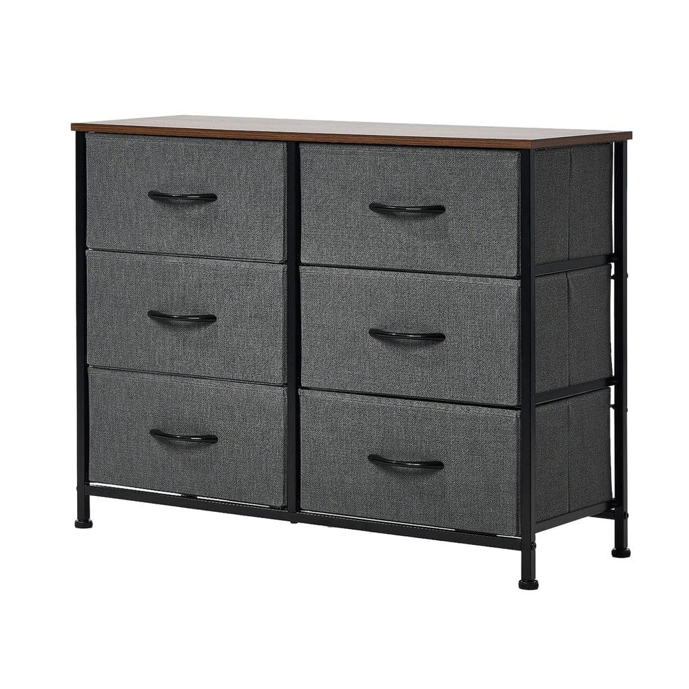 Oikiture Chest of Drawers KAN 6 Chest of Drawers Fabric Grey Wooden Tabletop