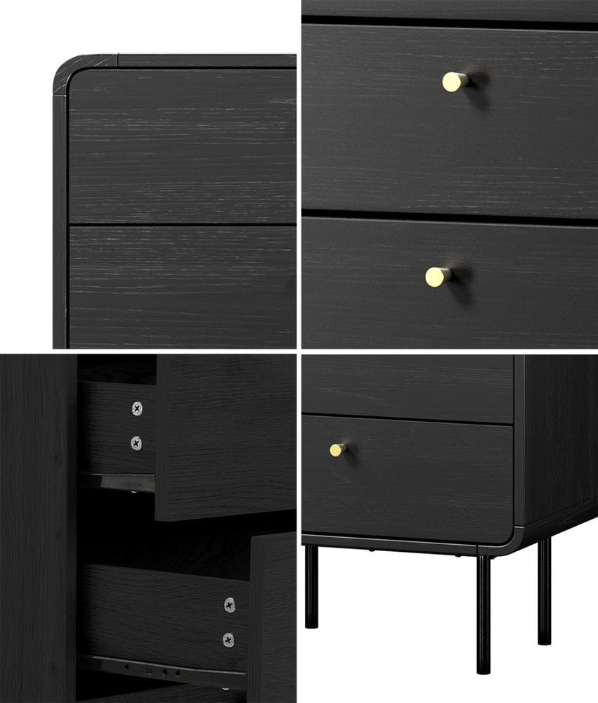 Oikiture Chest of Drawers KARO 5 Chest of Drawers Dresser Tallboy Metal Handle Black
