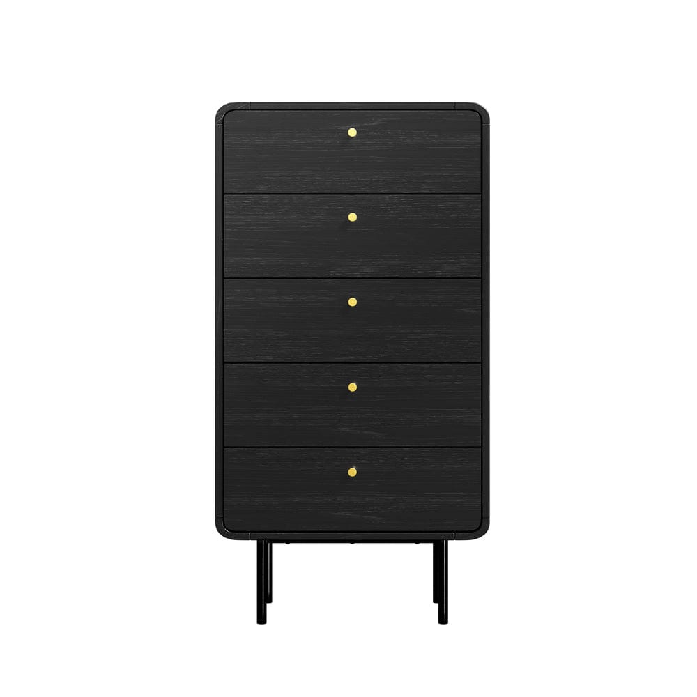 Oikiture Chest of Drawers KARO 5 Chest of Drawers Dresser Tallboy Metal Handle Black