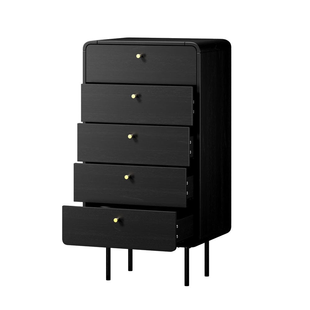 Oikiture Chest of Drawers KARO 5 Chest of Drawers Dresser Tallboy Metal Handle Black