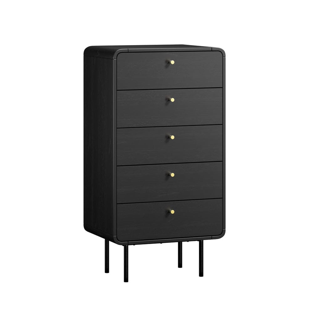 Oikiture Chest of Drawers KARO 5 Chest of Drawers Dresser Tallboy Metal Handle Black