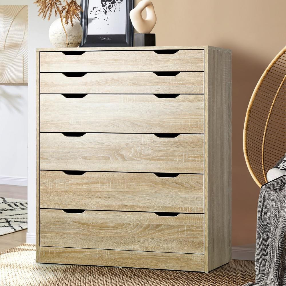 Oikiture Chest of Drawers KATIA 6 Chest of Drawers Tallboy Cabinet Bedroom Clothes Wooden Furniture