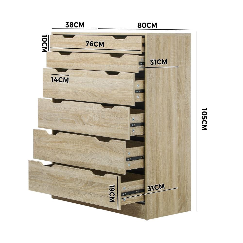 Oikiture Chest of Drawers KATIA 6 Chest of Drawers Tallboy Cabinet Bedroom Clothes Wooden Furniture