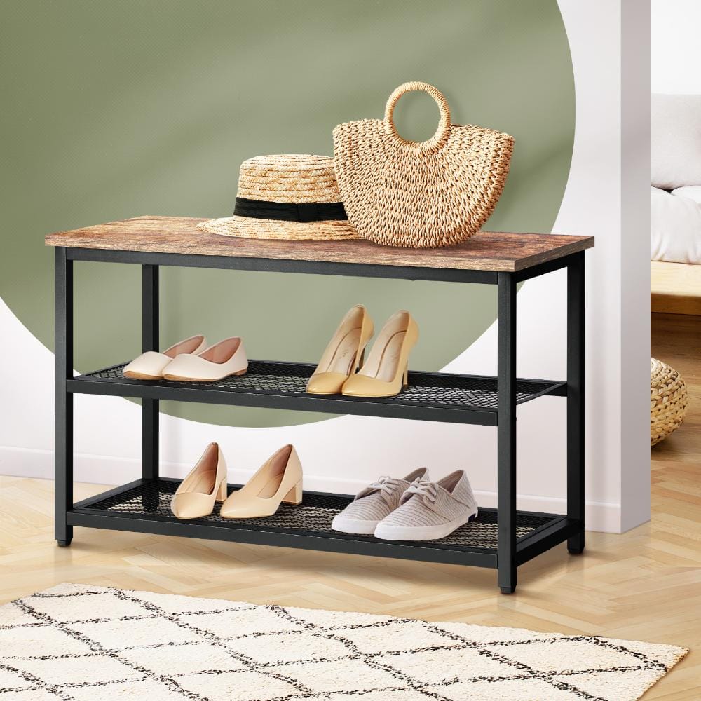 Oikiture Shoe Rack Laz Shoe Cabinet Bench Shoes Rack Shelf Storage 3-Tier Industrial Furniture