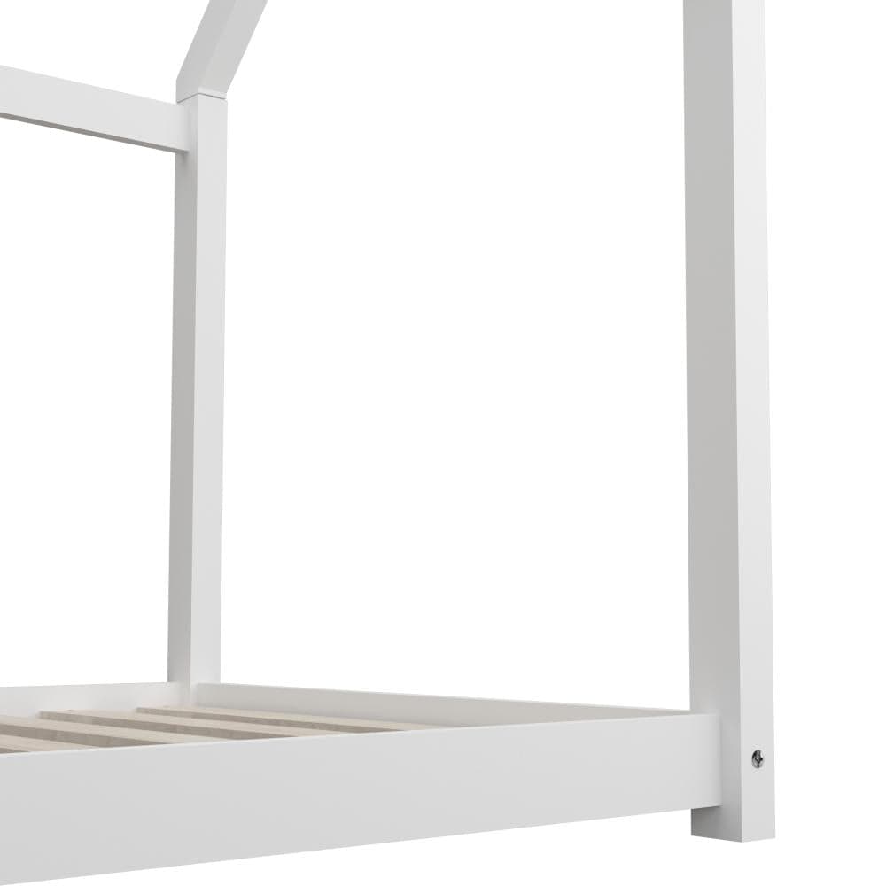Oikiture Bedframe Lazio Kids Bed Frame With Single Mattress Set House Style White