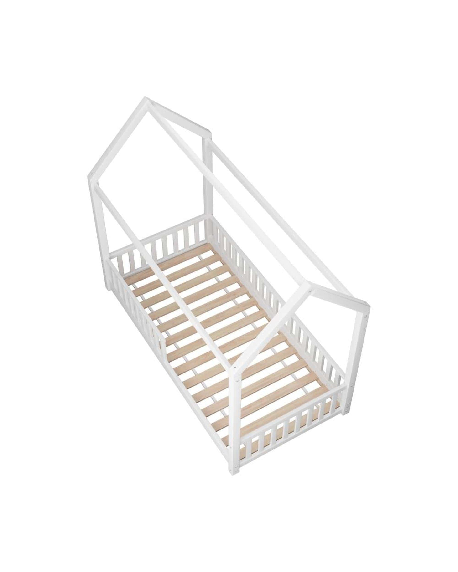 Oikiture Bedframe Lecce Kids Bed Frame With Single Mattress Set House Frame White