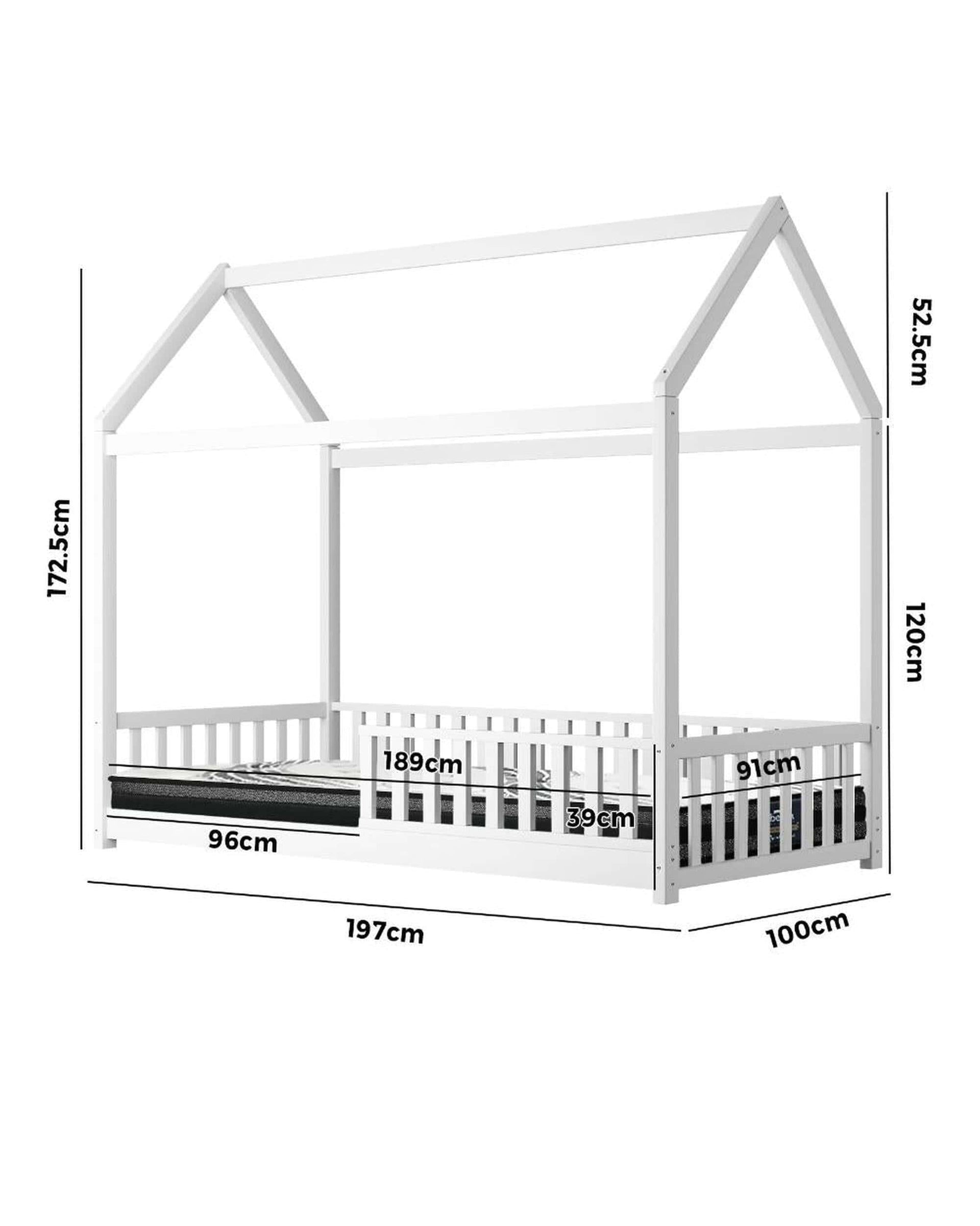 Oikiture Bedframe Lecce Kids Bed Frame With Single Mattress Set House Frame White