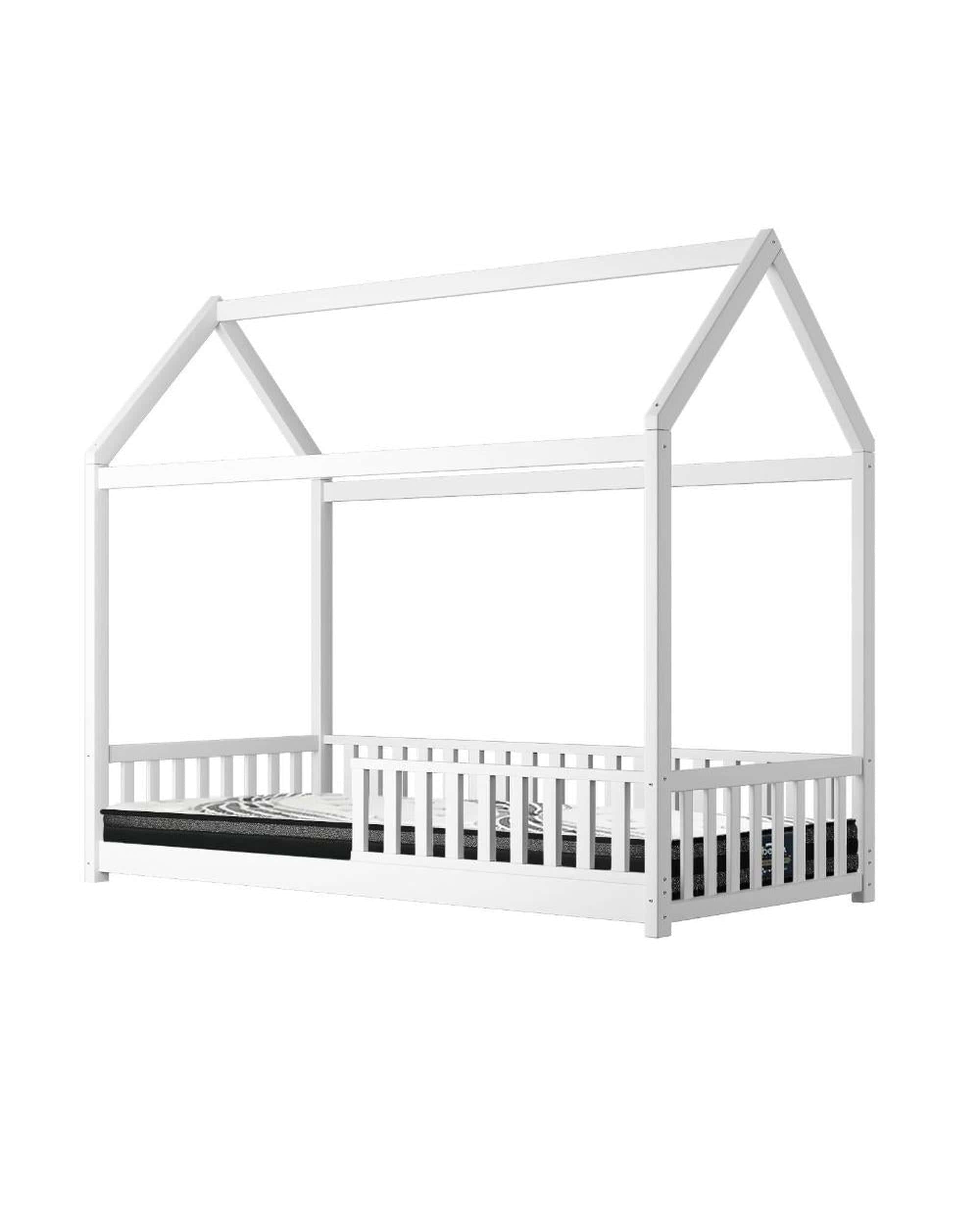 Oikiture Bedframe Lecce Kids Bed Frame With Single Mattress Set House Frame White