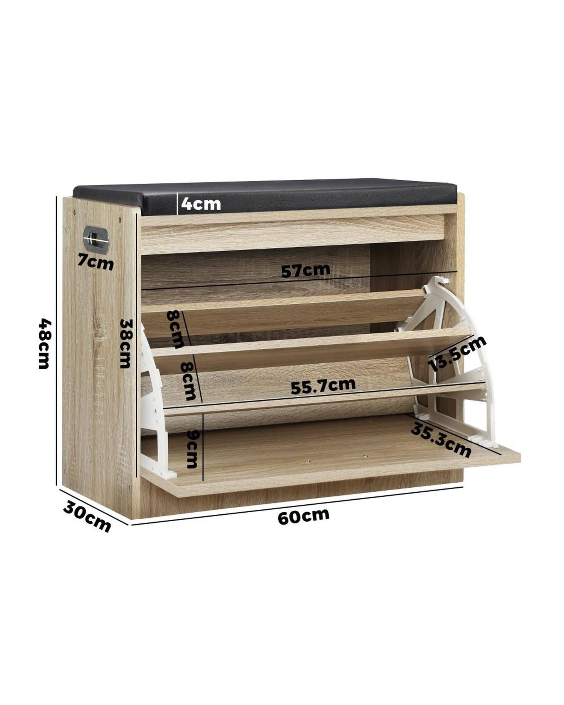 Oikiture Shoe Rack Lex Shoe Cabinet Bench Shoes Storage Shelves Shelf Organiser Cupboard Wooden 0.6M 15 Pairs