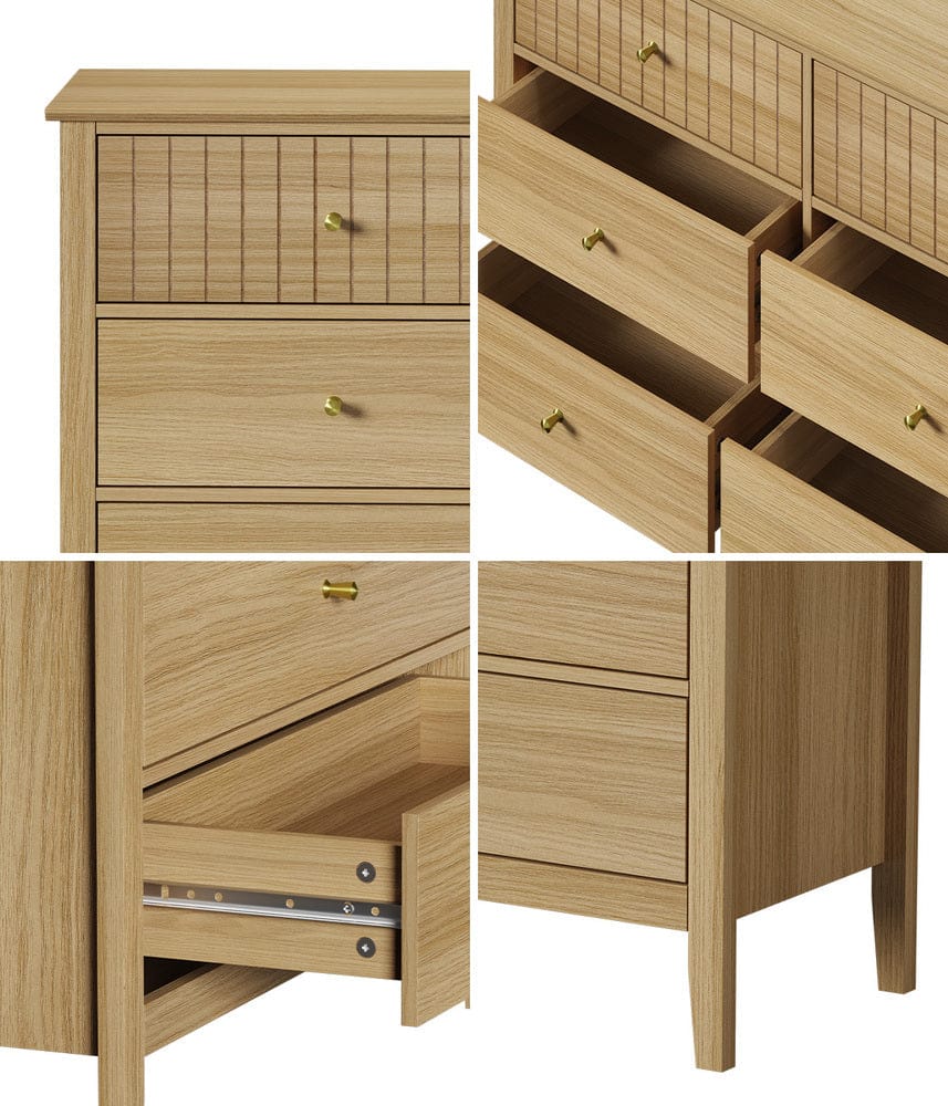 Oikiture Chest of Drawers LIBBY 6 Chest of Drawers Dresser Tallboy Natural