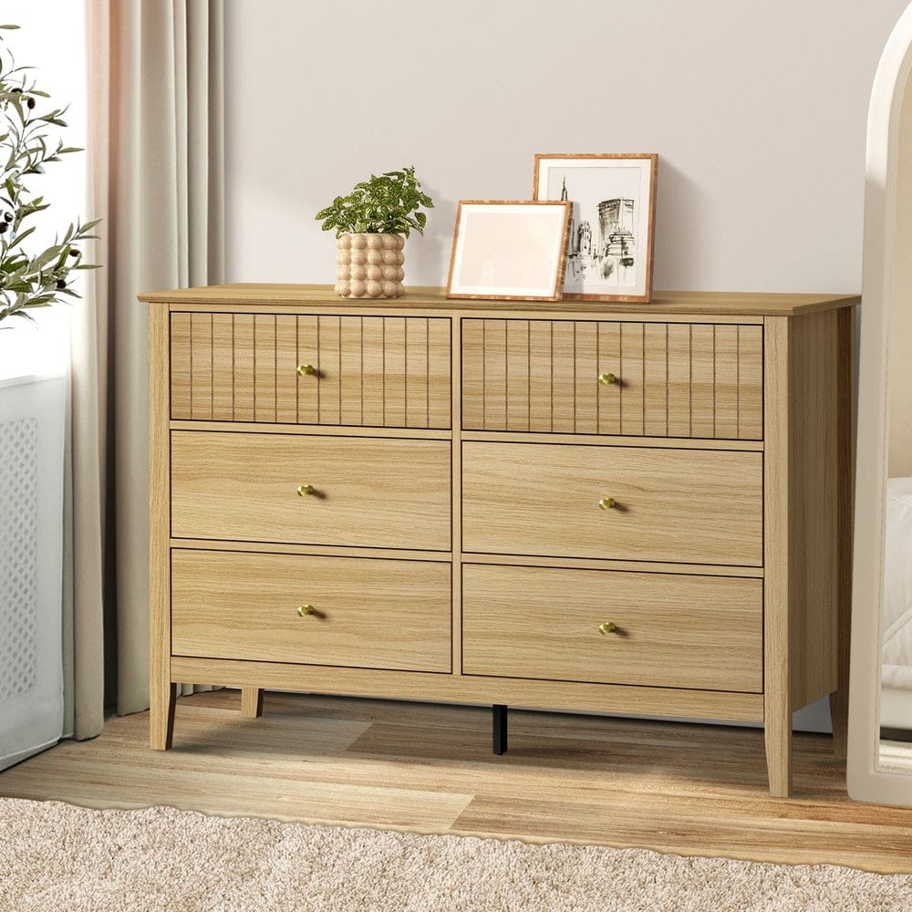 Oikiture Chest of Drawers LIBBY 6 Chest of Drawers Dresser Tallboy Natural