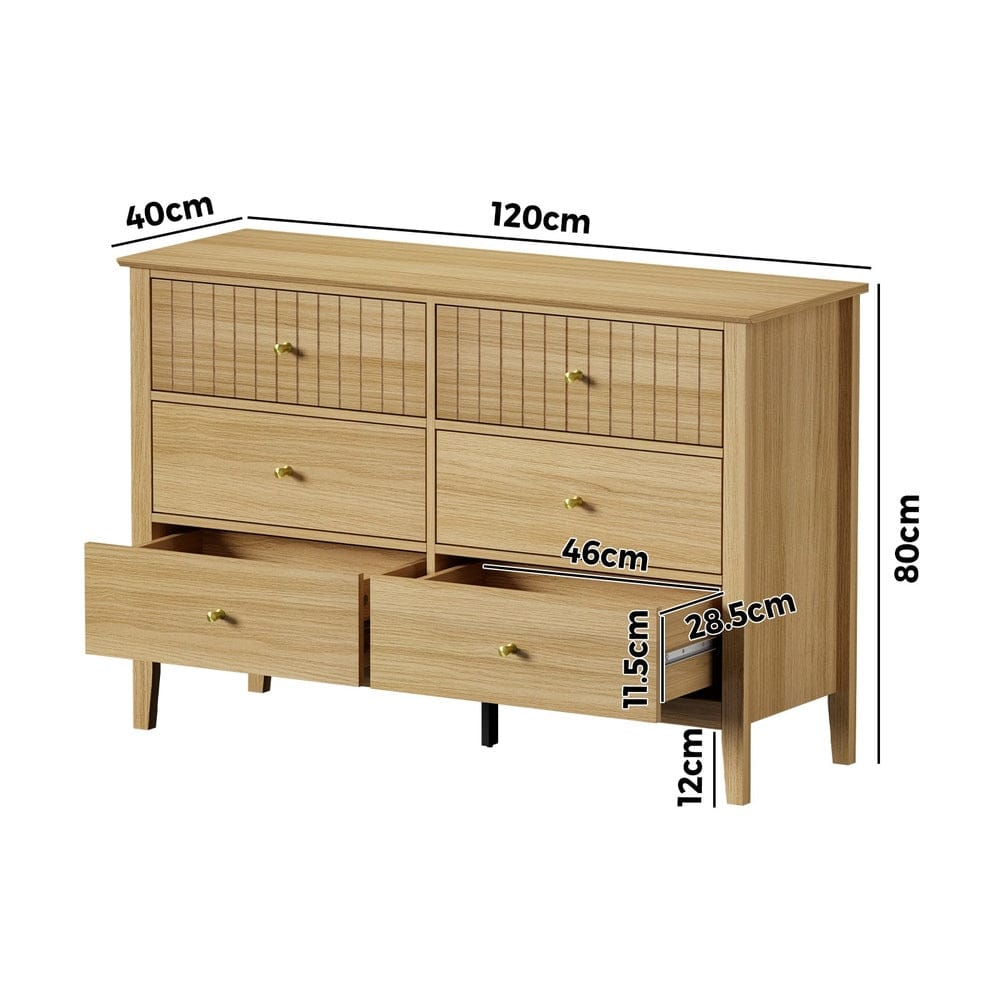 Oikiture Chest of Drawers LIBBY 6 Chest of Drawers Dresser Tallboy Natural