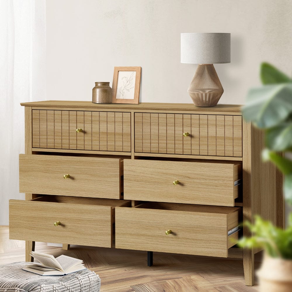 Oikiture Chest of Drawers LIBBY 6 Chest of Drawers Dresser Tallboy Natural