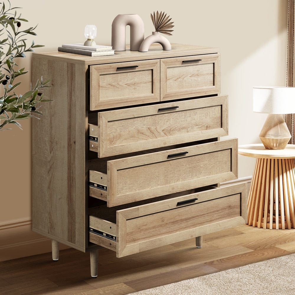 Oikiture Chest of Drawers LILLY 5 Chest of Drawers Dresser Tallboy Natural