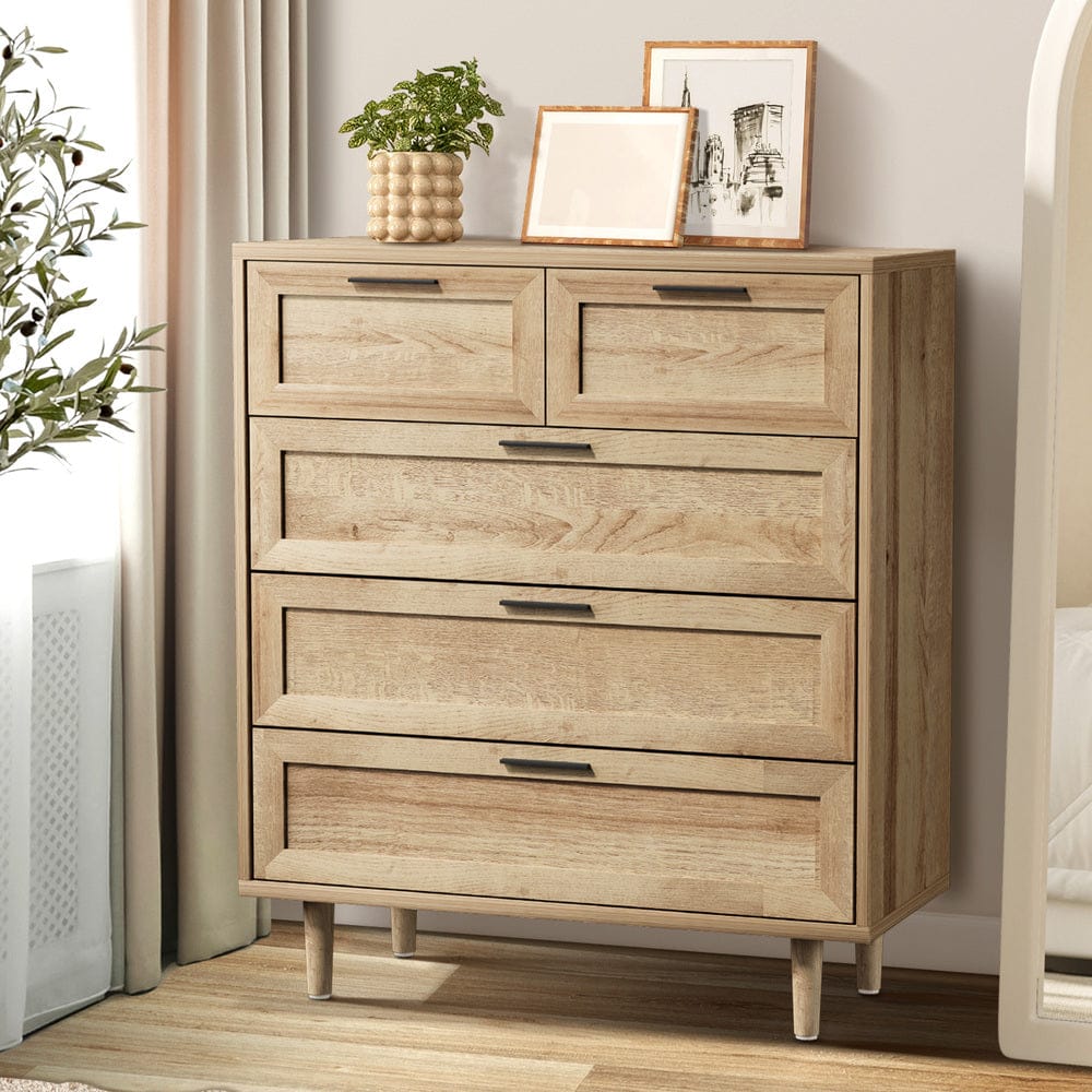 Oikiture Chest of Drawers LILLY 5 Chest of Drawers Dresser Tallboy Natural